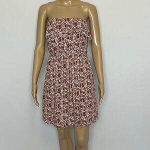 M&Co Women’s Size 10 Floral Strapless Cotton Mini Dress Ruffle Smocked